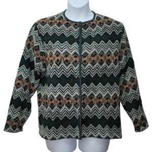 Blast Studio Native Tribal Chevron Knit Cardigan Office Quiet Luxury Boho Sz XL